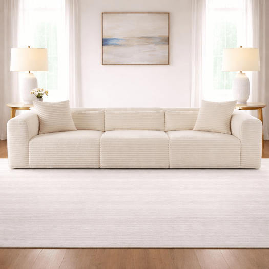 Tarra Fluffy Oversized Cream Corduroy Modular Sofa