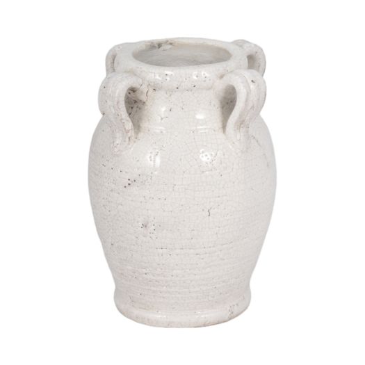 Terracotta Vase With Handles, White Crackle