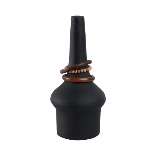 Tiago Vase With Wood Beads, Blk