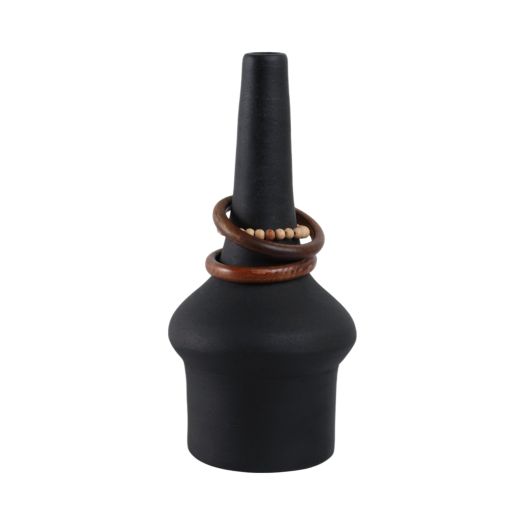 Tiago Vase With Wood Beads, Blk