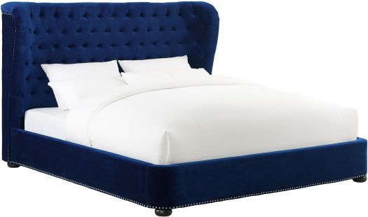 Finley Blue Velvet Bed in Queen