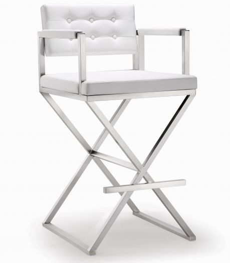 Director White Steel Barstool