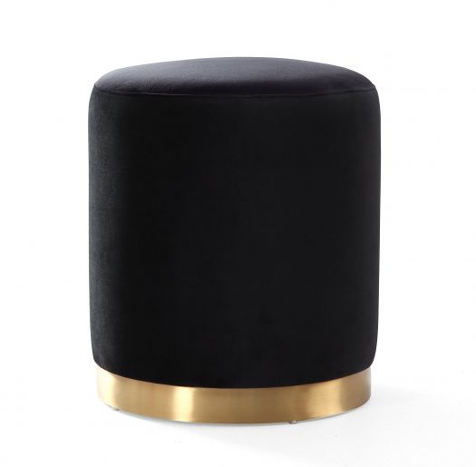 Opal Black Velvet Ottoman -Gold Base