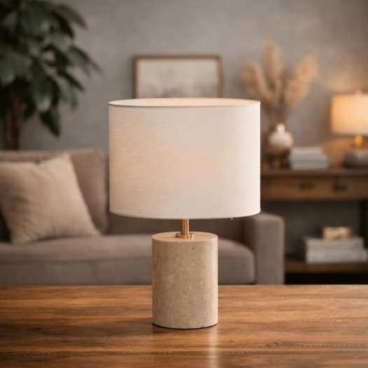 TRAVERTINE TABLE LAMP W / SHADE