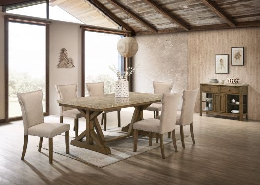 Xavier Marble Top Brown 6 Seater Dining Set