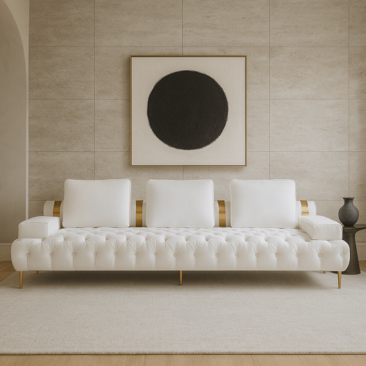 Tufting White 4 Seater Sofa