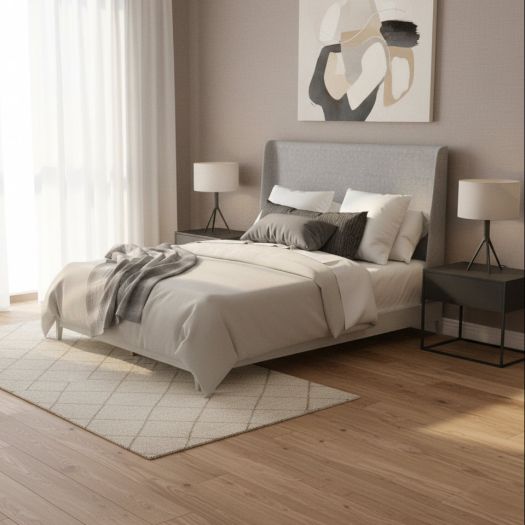 Westland King UPH Bed with Grey Fabric in Almond