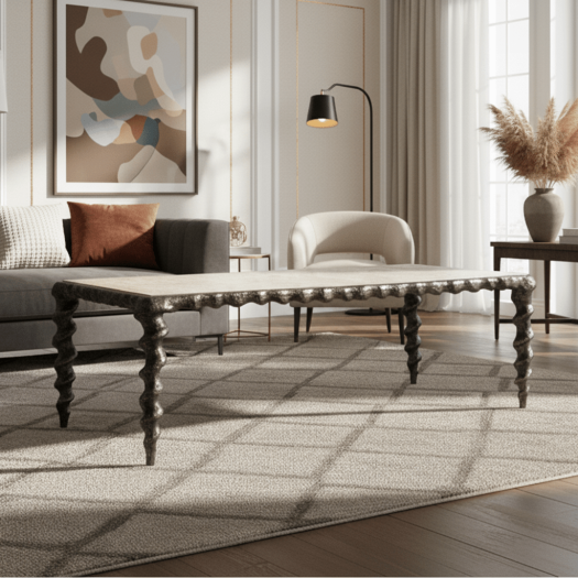 William Yeoward Collected - Urban Cool - Karinta Antique Brass Coffee Table with Oyster Veneer Top