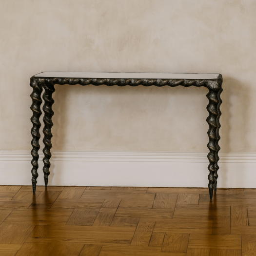 William Yeoward Collected - Urban Cool - Karinta Antique Brass Console Table with Antique Mirror Top