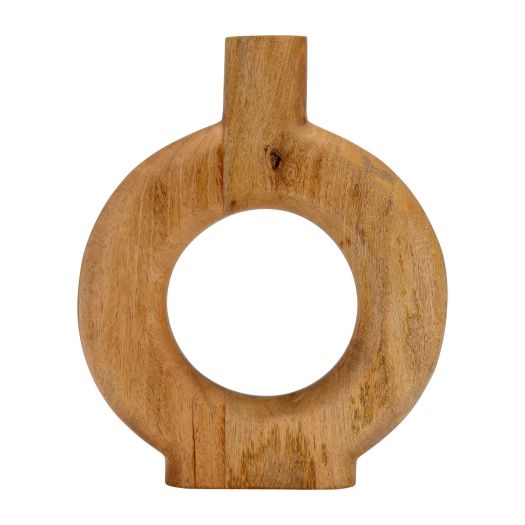 WOOD, 14H DONUT SHAPED VASE, BROWN