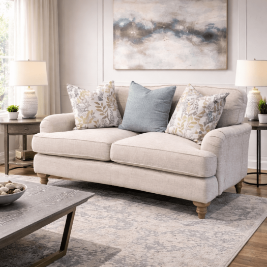 WOOD FRAME UPHOLSTERED BEIGE LOVESEAT