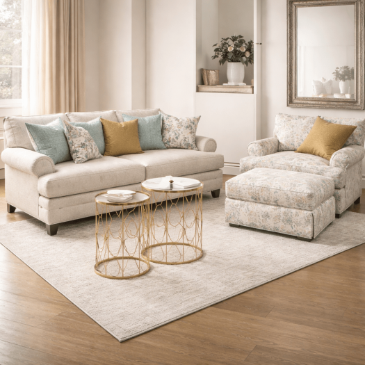 Wood Frame Upholstered Sofa Set