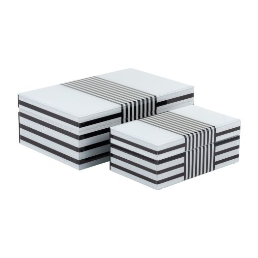 WOOD, S/2 8/11 STRIPED BOXES, BLACK/WHITE